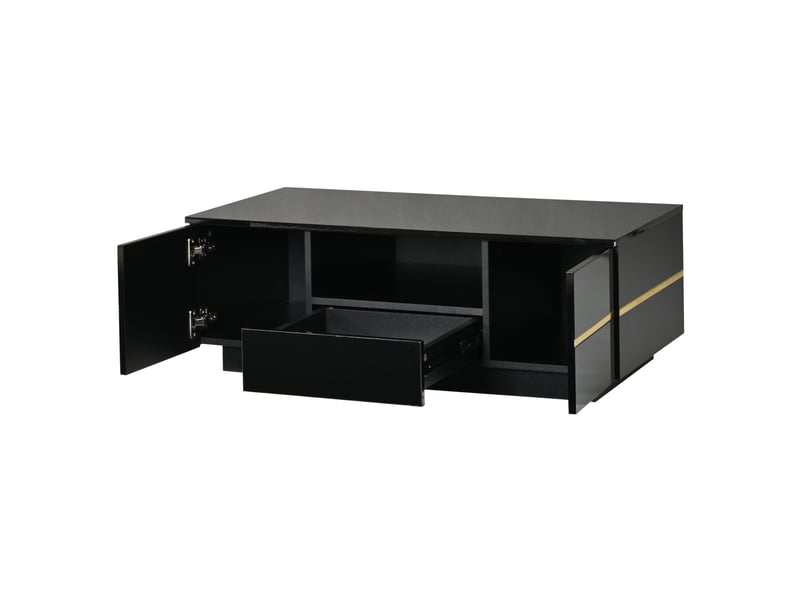 Table basse led avec rangement 100x50x35.5 cm en mdf noir et accents dorés - Conforama E