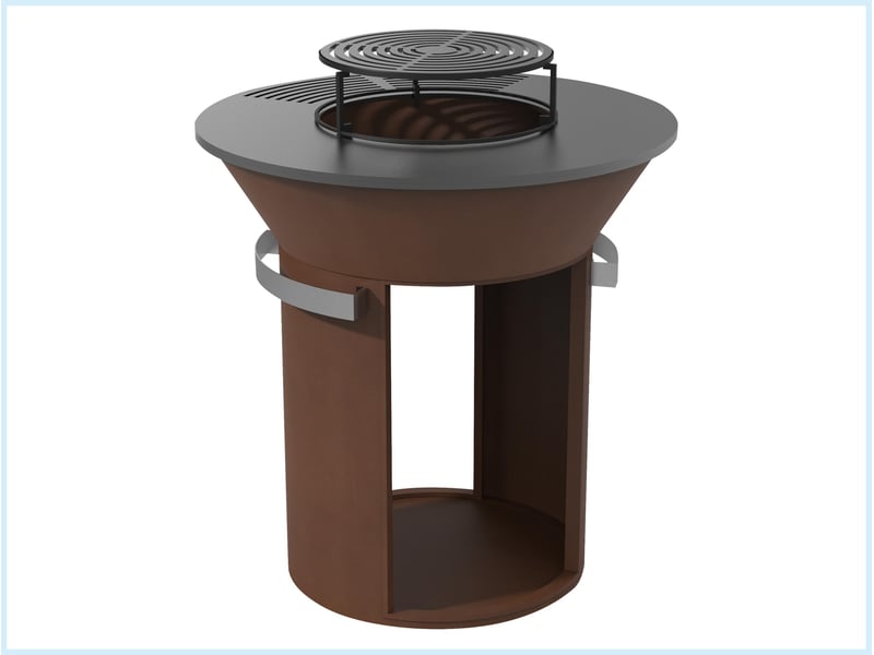  Barbecue rond grand avec plaque d'acier rond et grill en acier corten EFP59CO ROUND - Conforama E