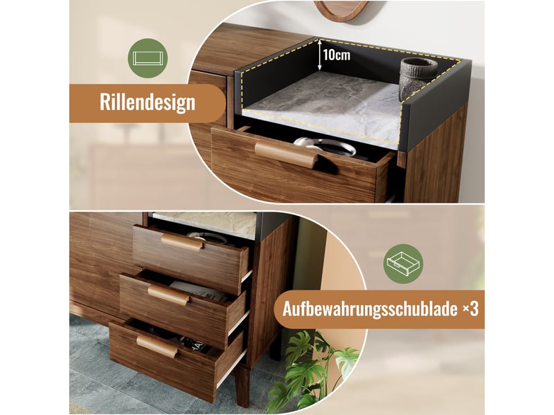  Buffet de cuisine design avec 2 portes et 3 tiroirs, 120 × 40 × 77 cm, effet chêne foncé  - Conforama E