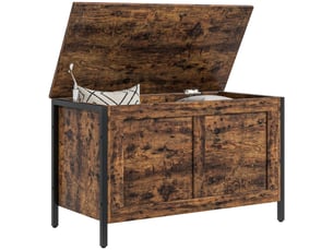Coffre de rangement en bois de 95 litres, style industriel, avec couvercle et charnière de sécurité, 80 x 40 x 49 cm, marron
