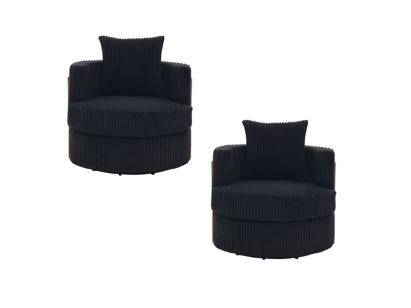  Lot de 2 fauteuils pivotants 360° en velours côtelé avec rangement, noir, 76 x 79 x 78 cm Fay Lum - Conforama A