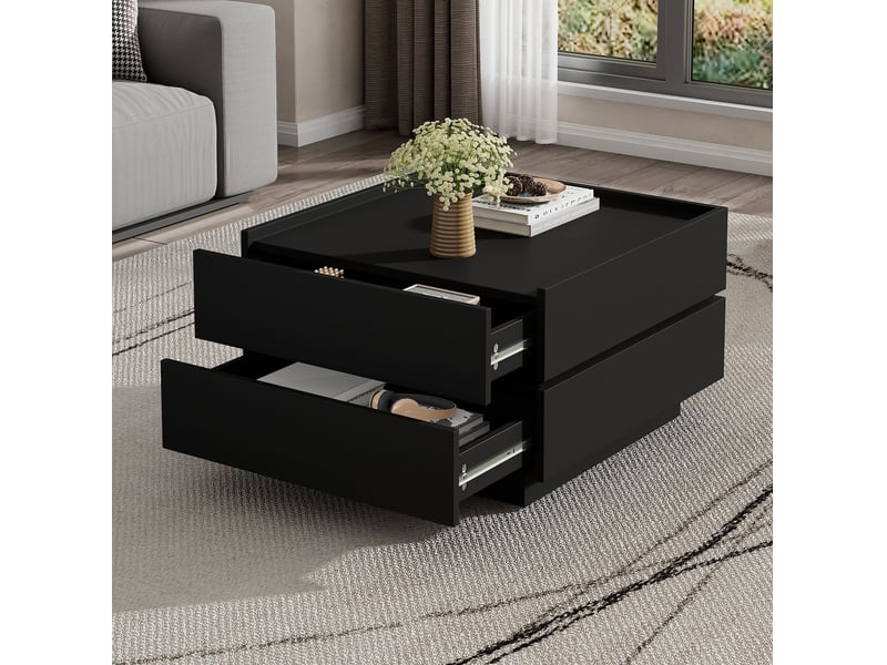  Table basse pivotante avec 2 tiroirs et rangement, plateau rotatif 360° pour salon, 60 × 60 × 38 cm  - Conforama C