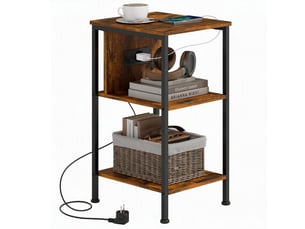 Table d'appoint avec station de charge et 2 étagères 34 x 30 x 58 cm