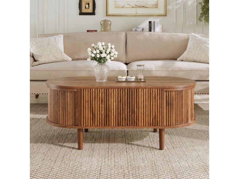  Table basse ovale relevable effet noyer avec rangement, 100 x 48 cm  - Conforama D