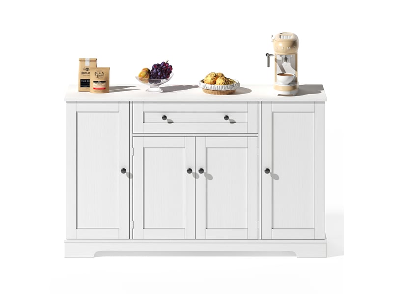  Buffet 4 portes avec tiroir et étagères réglables pour cuisine en mdf blanc  - Conforama A