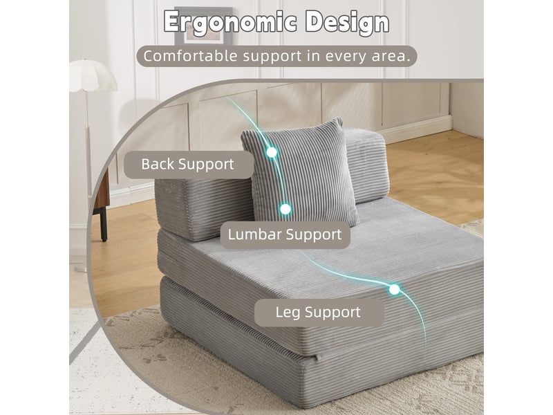  Canapé convertible, canapé-lit, 1 place, en velours tricoté, gris clair, pour salon, mobilier pour espace de vie, chambre  - Conforama W