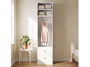 Armoire ouverte 50x30x200 cm, 2 tiroirs, 1 penderie, mdf et métal, blanc, style simple, rangement de vêtements compact