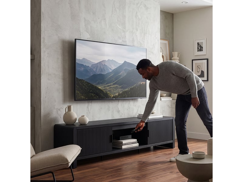  Meuble tv lukkodso 150 x 40 x 40 cm noir rainuré [en.casa]  - Conforama D