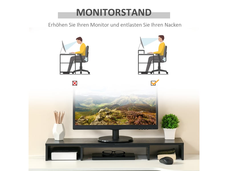  Support d'écran double réglable et orientable noir 80-117 x 23.5 x 10 cm  - Conforama E