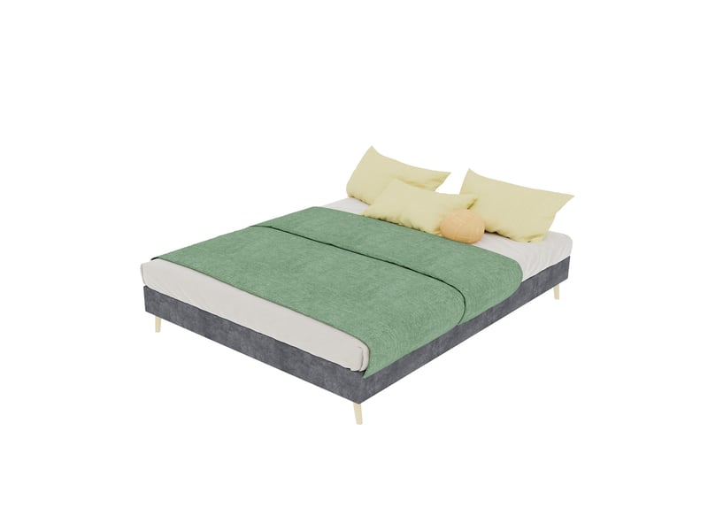  Lit enfant 140 × 200 cm 2 places avec tête de lit rembourrée, sans matelas, en tissu gris  - Conforama A