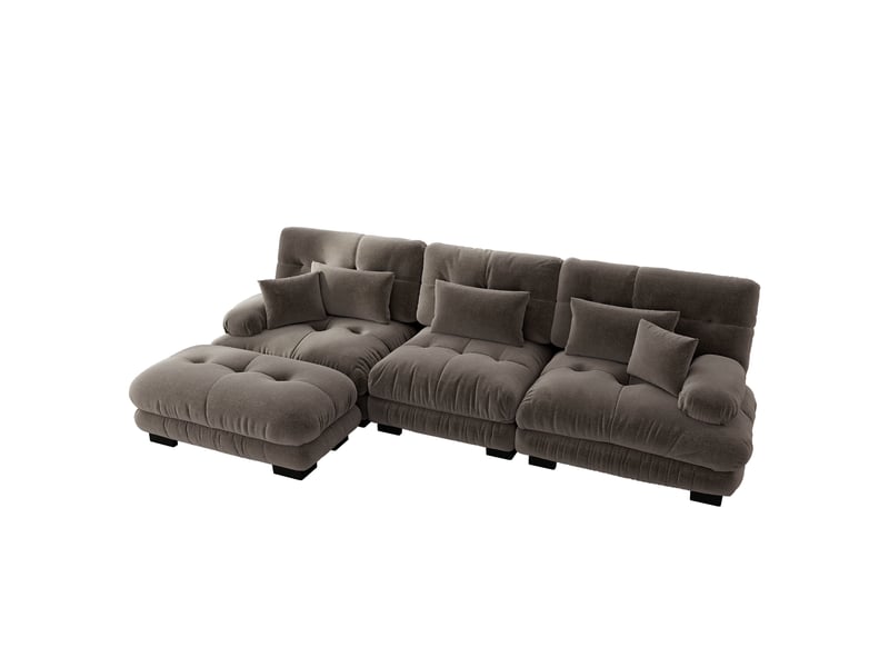 Canapé d’angle modulaire en l 313x145x81 cm 3 places avec ottomans mobiles chenille marron - Conforama B
