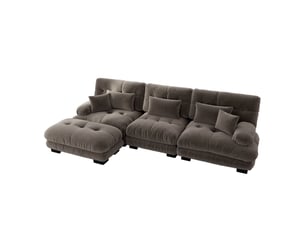 Canapé d’angle modulaire en l 313x145x81 cm 3 places avec ottomans mobiles chenille marron