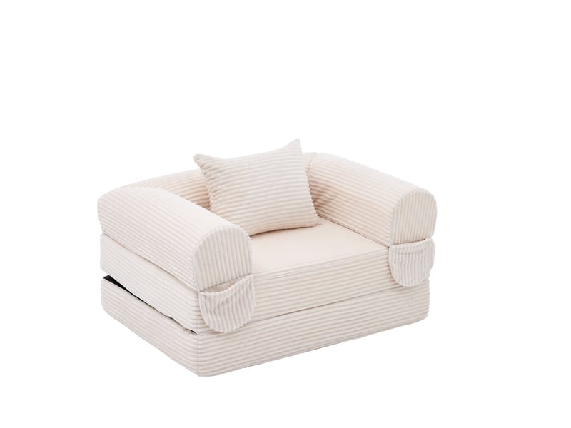 Fauteuil convertible 120 cm, fauteuil lit 1 place avec coussin, canapé lit gain de place, velours côtelé, beige OMNIGLINT TRADING LTD - Conforama E