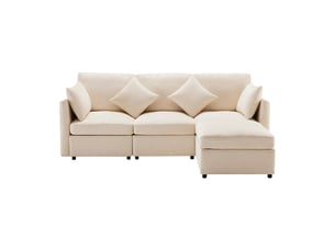 Canapé 4 places avec pouf en tissu chenille beige 216x161x81 cm