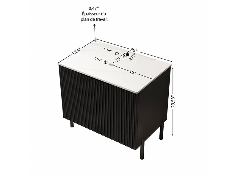  Meuble vasque noir 76 cm avec plan en pierre frittée effet marbre blanc  - Conforama C