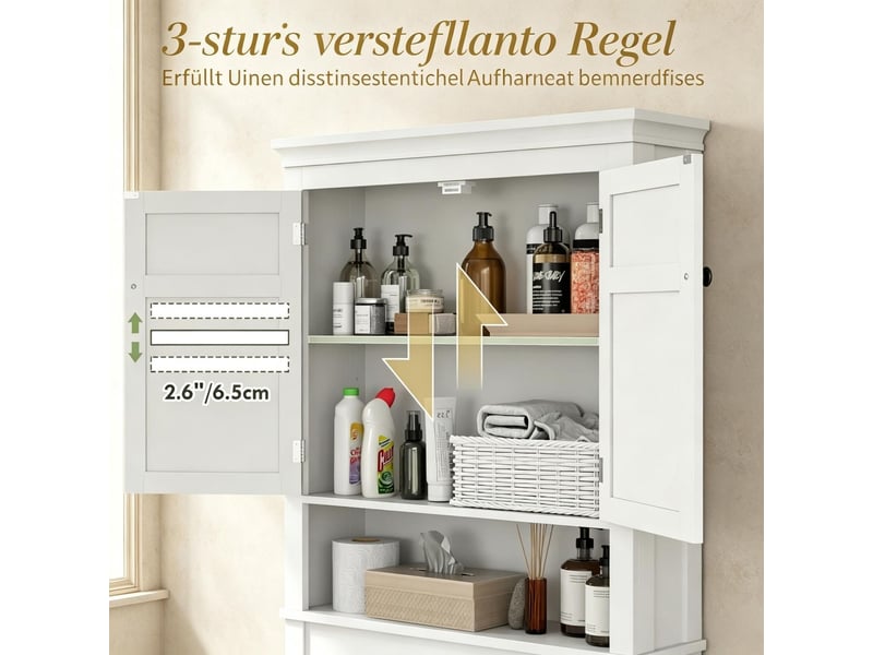 Colonne de salle de bain rangement optimisé blanc panneaux mdf 2 portes étagère ouverte rangement organisé système anti-basculement - Conforama E