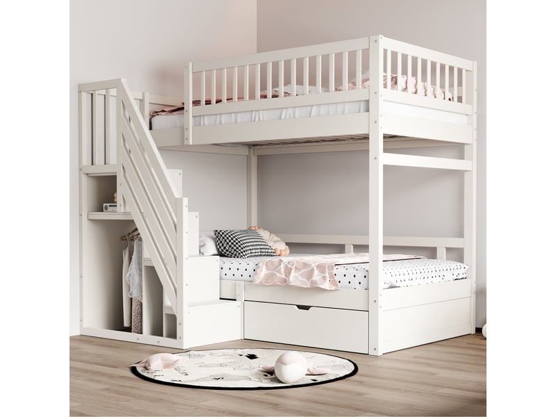  Lit superposé 90x200cm coloris blanc bois massif lit enfant blanc - Conforama E