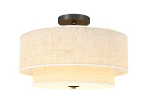 Plafonnier, suspension à double abat-jour aspect lin, blanc crème