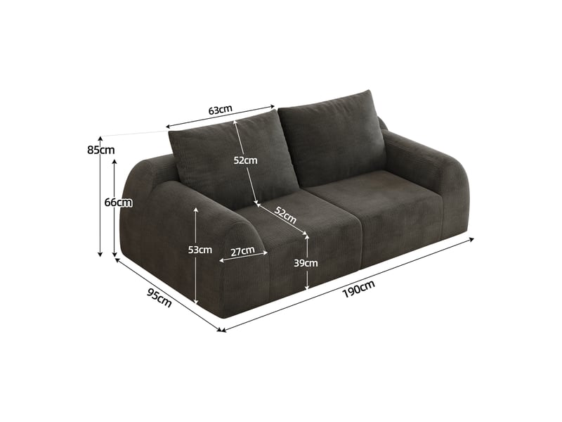 Canapé sans structure en mousse compressée 190 × 95 × 85 cm, gris foncé, tissu chenille, 2 places, sans montage - Conforama B
