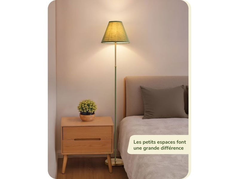  Lampe sur pied retro 158 cm abat-jour vert coton lin e27 led 2700k avec interrupteur au pied 370618_AADAW88161_6_DROPFR - Conforama B