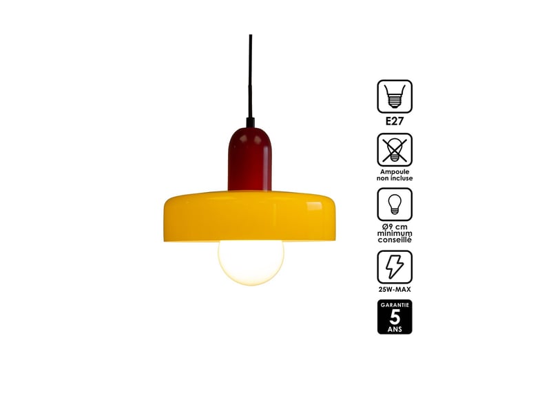  Suspension yori en verre et métal rouge et jaune ø25 cm 62912 - Conforama D