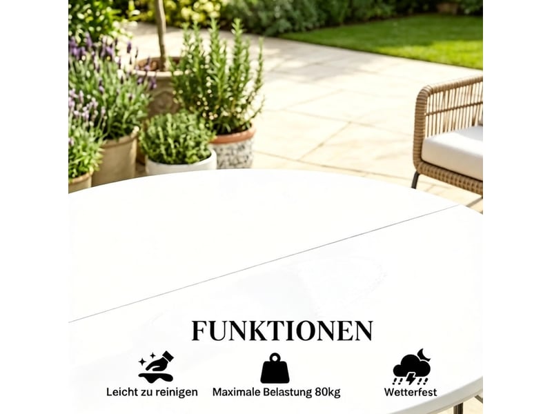  Table de jardin ronde pliante ø122 cm blanche et grise, 6 places, plateau hdpe et structure en acier pratique  - Conforama D
