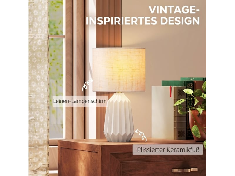  Lampe de table 22x22x39 cm avec abat-jour plissé beige et interrupteur à bascule  - Conforama D