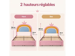 Lit avec rangement 140x200 cm <strong></strong>  <strong></strong> coloris rose