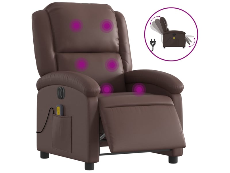  Fauteuil de relaxation tv fonction massage inclinable électrique 6 points de massage en pvc marron dec027204  - Conforama B