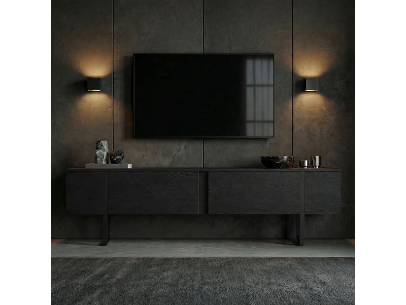  Support tv mobile moderne avec portes onera et pieds noirs - noir  - Conforama D
