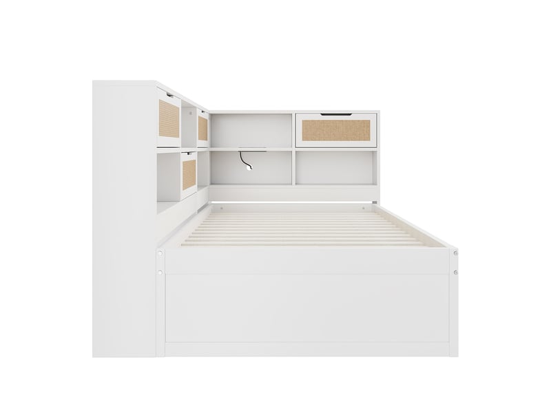  Canapé-lit en bois massif 90x200 cm avec lit gigogne, lit enfant avec port de recharge, lit 1 personne, blanc  - Conforama W