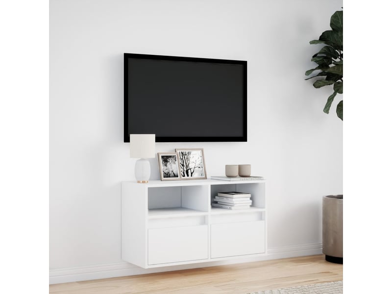  Meuble tv - banc tv - meuble de rangement mural avec lumières led blanc 80x31x45 cm  - Conforama D