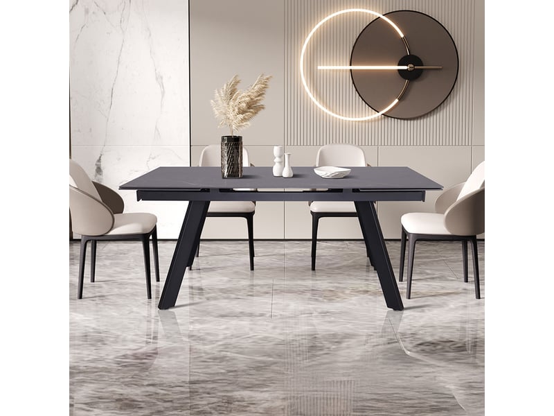 Hera - table extensible en pierre frittée noir pieds en métal noir 160-240 cm HERA-NOI - Conforama B