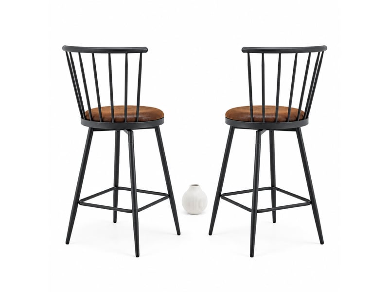  Tabouret de bar avec dossier windsor - lpospi - assise rembourrée, repose-pieds, structure métallique, tissu - marron  - Conforama A