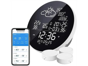 Station météo wlan sans fil avec 3 capteurs extérieurs thermomètre hygromètre station météo sans fil compatible avec smart life app, google weather sy