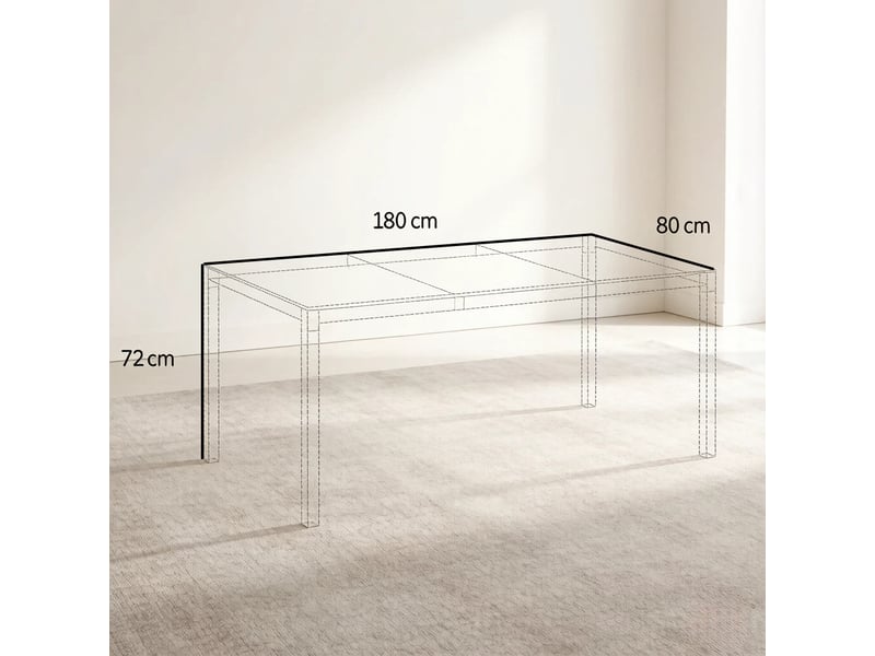  Table de jardin 8 places avec pieds réglables - lpospi - verre trempé, aluminium noir, 180 × 80 × 72 cm  - Conforama D