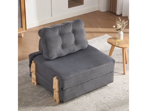 Fauteuil convertible en lit avec dossier rembourré et structure en bois, gain de place en velours côtelé gris foncé