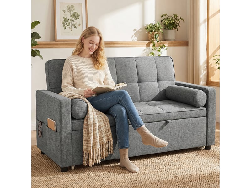  Canapé convertible 2 places 3 en 1 canapé-lit avec lit gigogne double dossier réglable 2 coussins gris 80,5x137,5x84cm  - Conforama A
