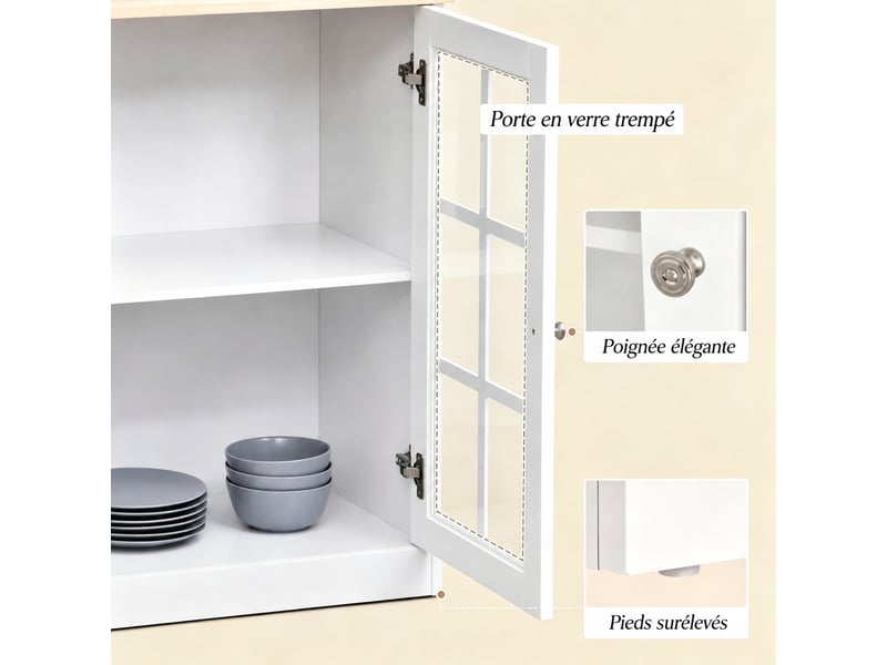 Meuble de cuisine blanc et chêne clair muvano, vitré avec plan de travail, 80 × 37 × 183 cm - Conforama R