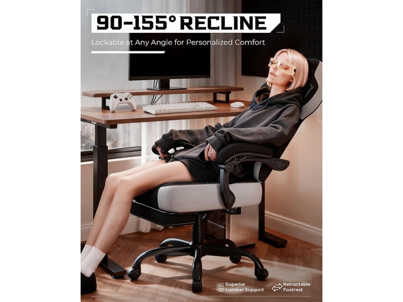 Gtplayer chaise de jeu en tissu avec accoudoirs synchronisés, inclinaison de 90-155° et repose-pieds - noir - double ligne LR408-BK-DL-FA - Conforama D