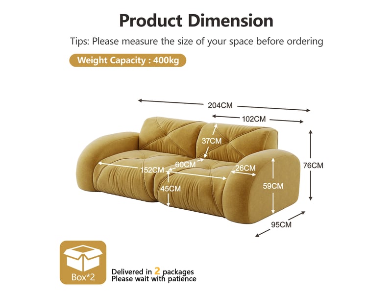  Canapé modulaire 2 places en chenille avec mousse haute densité et design antidérapant, jaune  - Conforama E