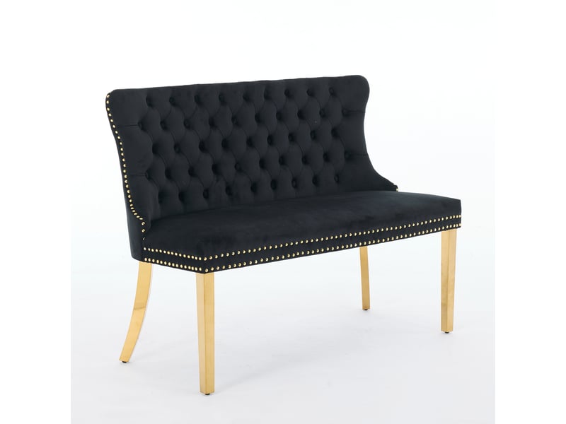  Banquette double velours de1602bk noire 2 places avec dossier aile et pieds acier doré lot de 1  - Conforama D