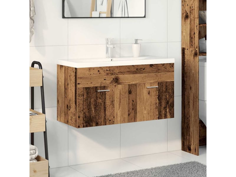 Meuble avec vasque, armoire salle de bain intégrée vieux bois bois d'ingénierie cf65570 - Conforama C