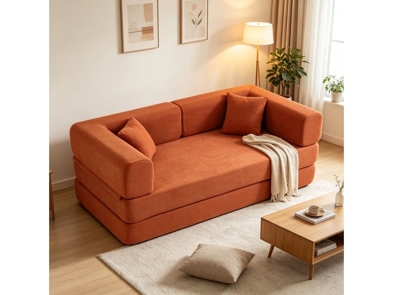 Canapé convertible 2 places 200x100x70 cm – orange – couchage d'appoint pliable pour salon et studio - Conforama E