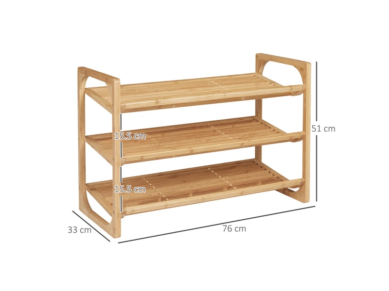  Étagère à chaussures tcqpz 3 niveaux avec poignée bambou naturel 76 x 33 x 51 cm jusqu’à 9 paires  - Conforama C
