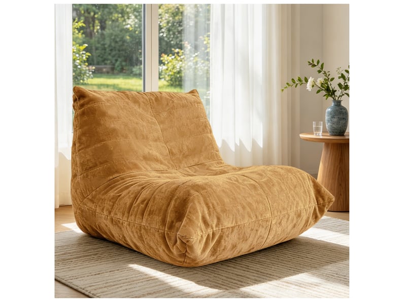  Fauteuil pouf modenvie jaune en tissu chenille avec rembourrage en mousse 90 x 100 x 80 cm  - Conforama B
