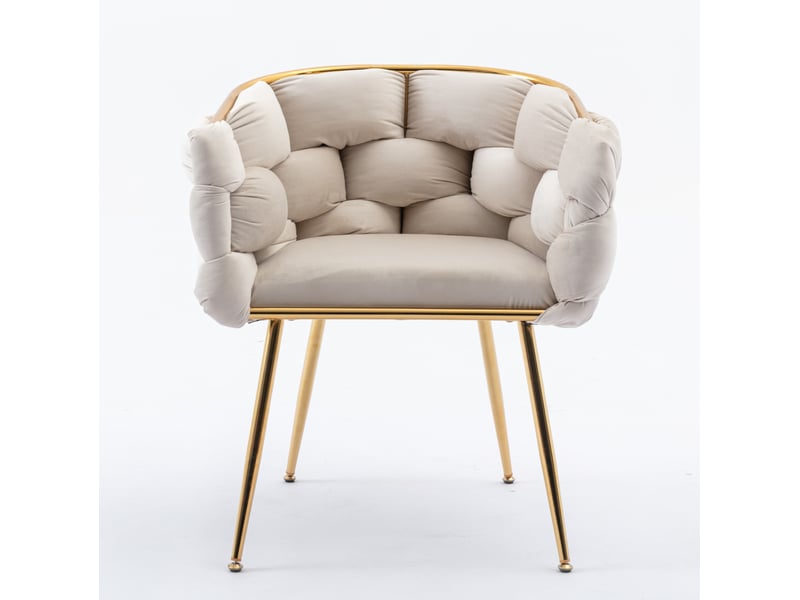  Lot de 2 fauteuils d'appoint modernes en velours beige avec structure métallique dorée  - Conforama D