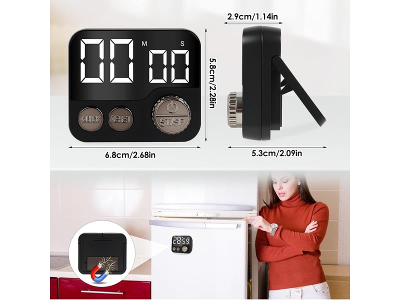 Minuteur de cuisine aimanté, grand écran lcd avec horloge numérique alarme forte, multifonctionnel pour pâtisseriesport noir No Commercial reference - Conforama B