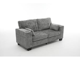 Canapé droit 2 places avec porte-gobelets et poches latérales, assise à ressorts en chenille gris foncé, 182 cm