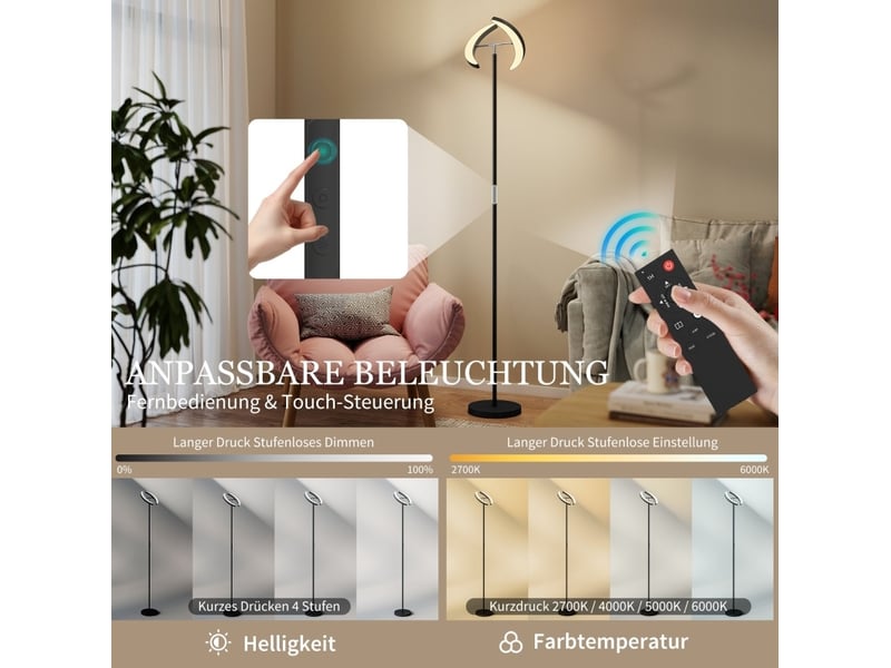  Lampadaire led rgb noir à 2 têtes rotatives, dimmable avec télécommande  - Conforama D